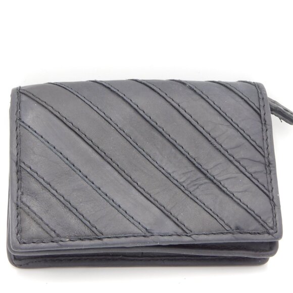 margot New York Black Leather Chevron Cassius Small Change Purse Card Holder - Picture 1 of 8